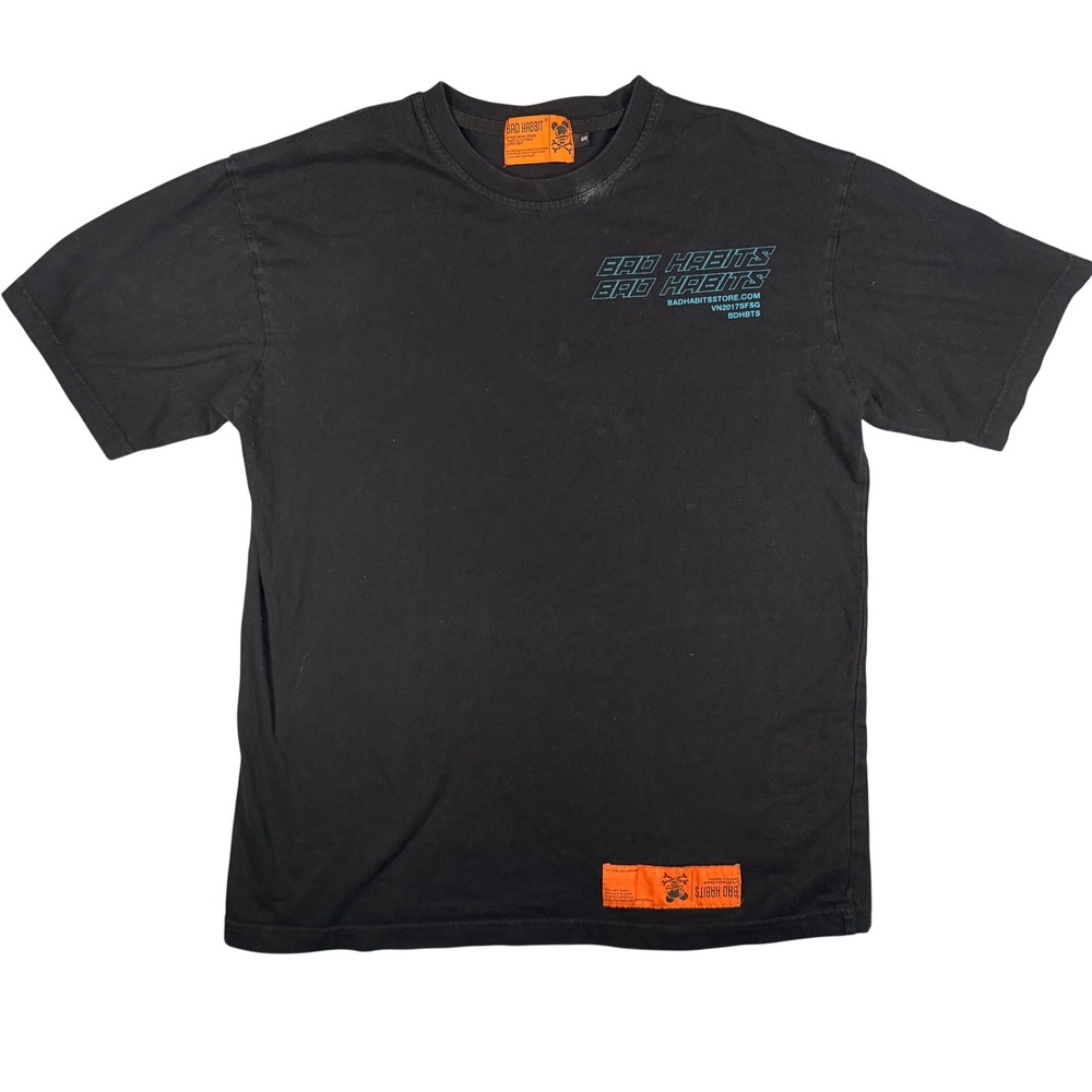 Bad Habit Graphic Streetwear T-Shirt Small Mens Black Cotton Orange Tag